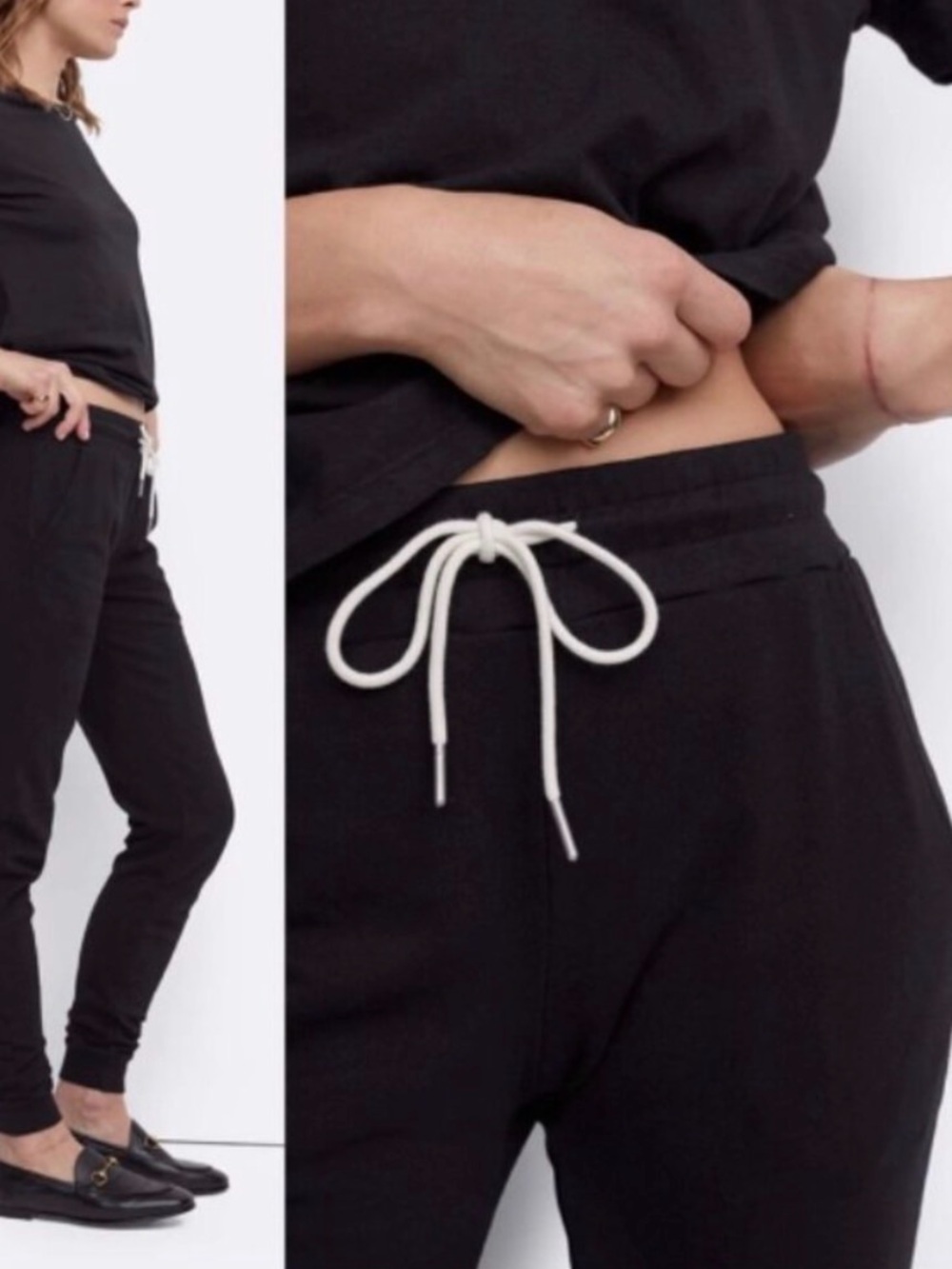 MATE the Label Black Jogger Pants with White Drawstring and matching crop top